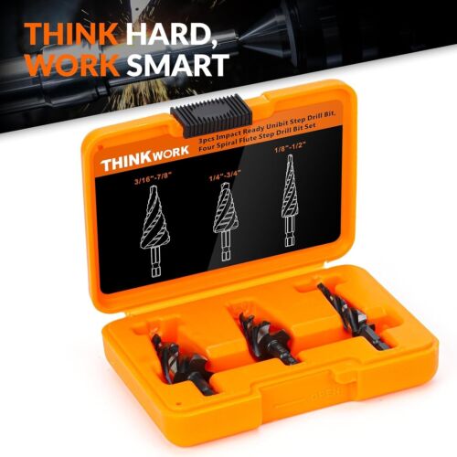 Four Spiral Flute Step Drill Bit Set 3 Pcs HSS Step Drill Bits 1/8"-7/8" Unibit - Picture 8 of 8