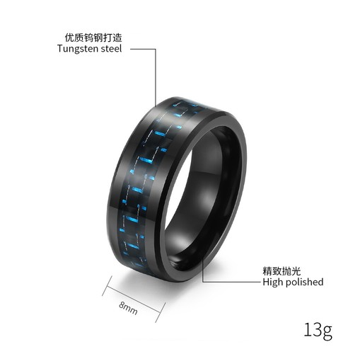 Black Carbon Fiber Men Rings Fashion Wood Wedding Bands Ring for Mens Women - Picture 34 of 34