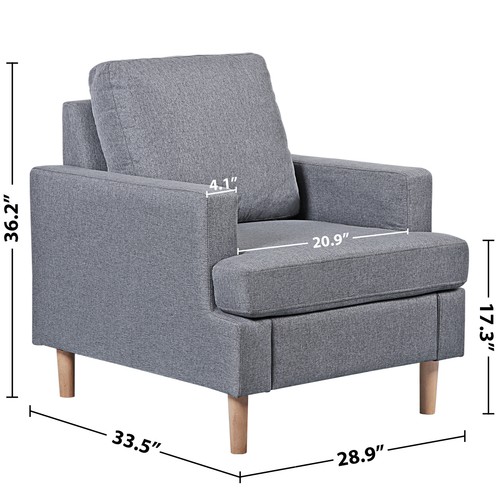 Accent Chair Mid-Century Comfy Upholstered Lounge Arm Chair with Pillow Grey - Picture 4 of 9