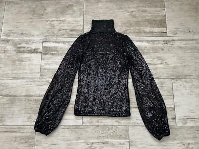 Womens REDEMPTION Draped Sequins Top Shirt Long Sleeve Black Baggy Sleeves 40