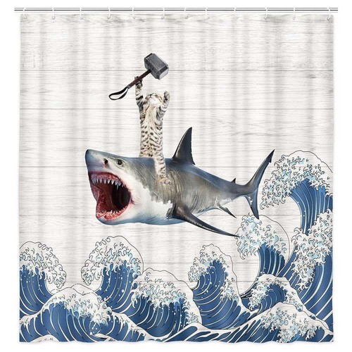 Sea Funny Cat Dog Extra Long Fabric Shower Curtain Waterproof 3D Bathroom Decor - Picture 13 of 13