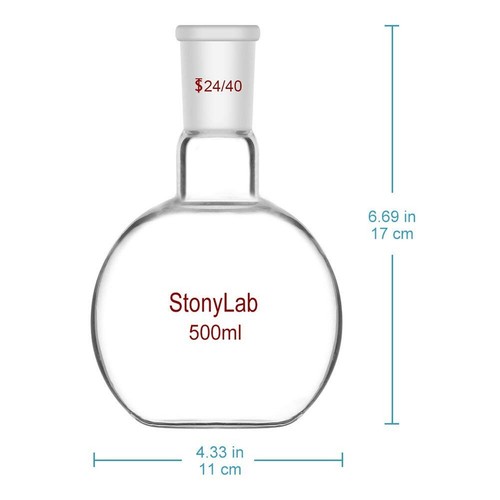 500ml Heavy Wall Glass Boiling Flask - Flat Bottom Single Neck, Premium Quality - Picture 5 of 11