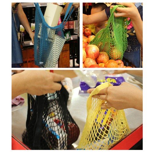 Reusable Cotton Mesh Grocery Bags Foldable Long Handle Net Tote Bag for Shopping - Picture 8 of 34