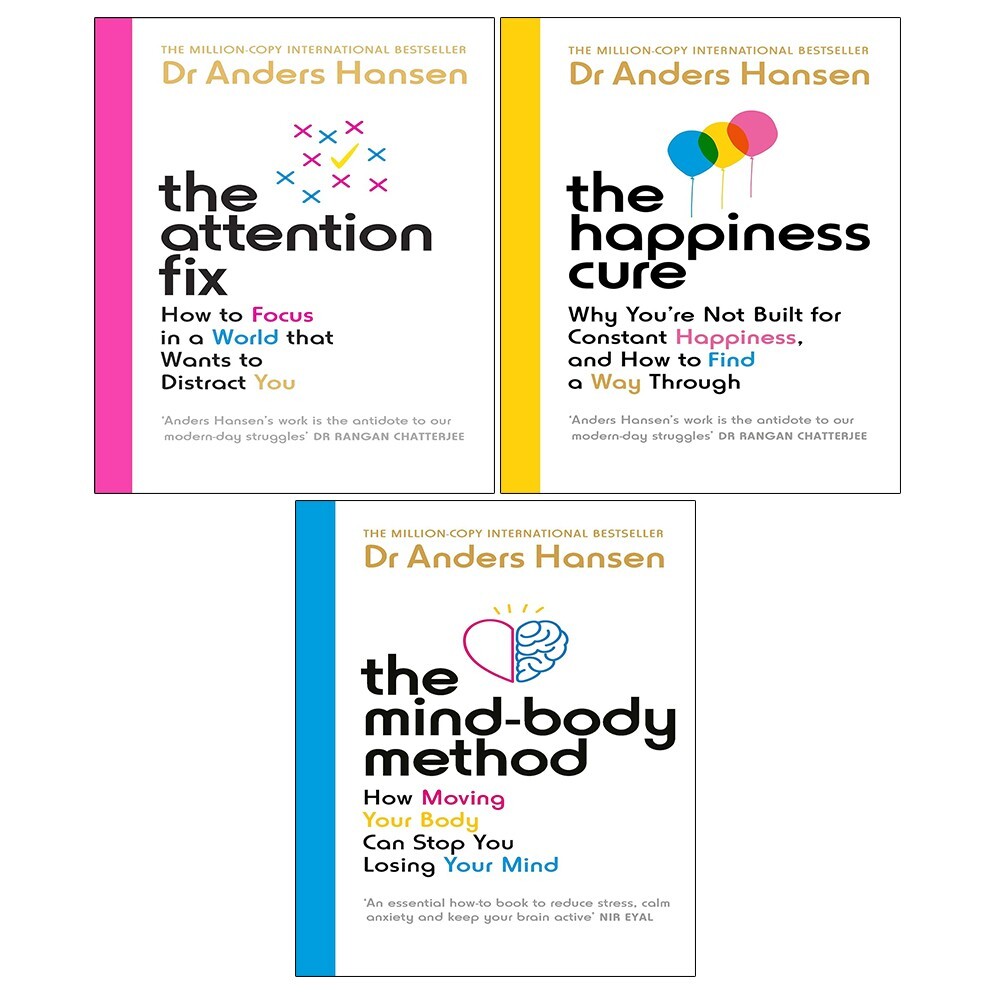 Dr Anders Hansen Collection 3 Books Set Attention Fix,Mind-Body Method,Happines