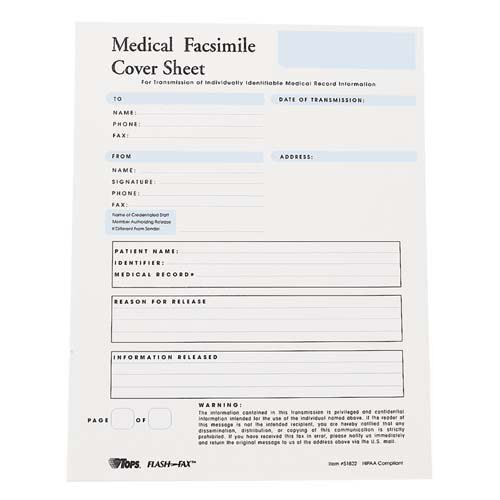 Flash Fax HIPAA Medical Fax Cover Sheets, 8 1/2 x 11, 100 Per Pad (TOP51822) - Picture 1 of 1