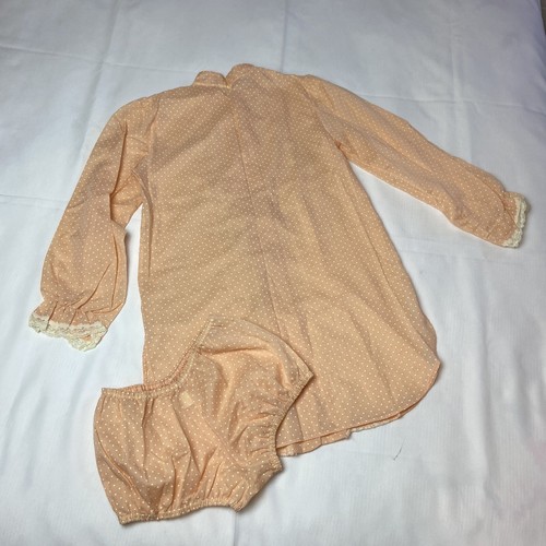 Vtg Pajama Baby Doll Shirt Bloomer Bottom Sheer Swiss Dot Retro Mod Peach Sz S - Picture 11 of 15
