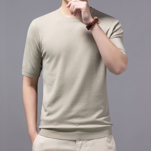 2025 Men's round neck knitted short sleeved casual thin T-shirt top - Picture 10 of 15