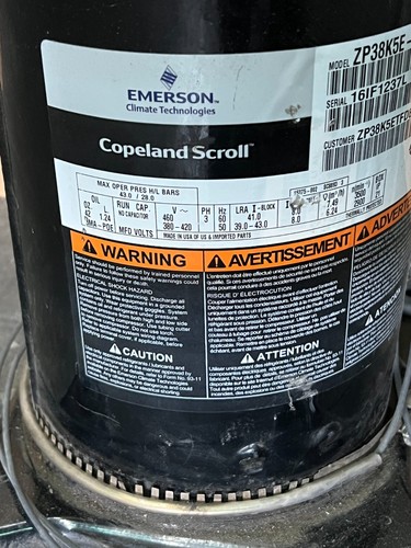 Emerson ZP38K5E-TFD-830 Copeland Scroll Compressor R410a 460V 3-Phase 38000BTU - Picture 3 of 6