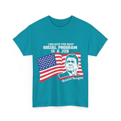 Bestes soziales Programm ist ein Job Ronald Reagan Unisex schweres Baumwoll-T-Shirt - Bild 16 von 33