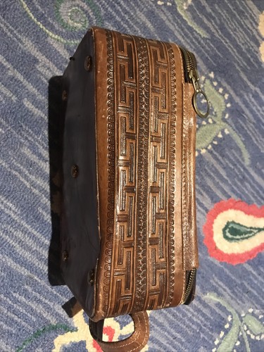 "Custodia trucco cosmetico in pelle Tooled J L Vela Messico borsa occidentale 10""x6,5x3,5" - Foto 6 di 13