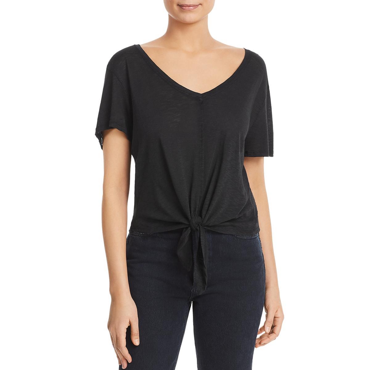 Женская черная хлопковая футболка Elan с завязками спереди, S BHFO 5685