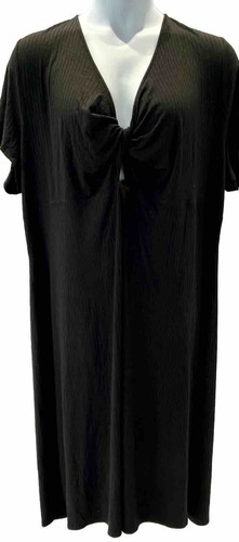 A New Day Women's Black Ribbed V-Neck Twist Front Midi-Dress Sz: 4X NWT $30 - Picture 3 of 8