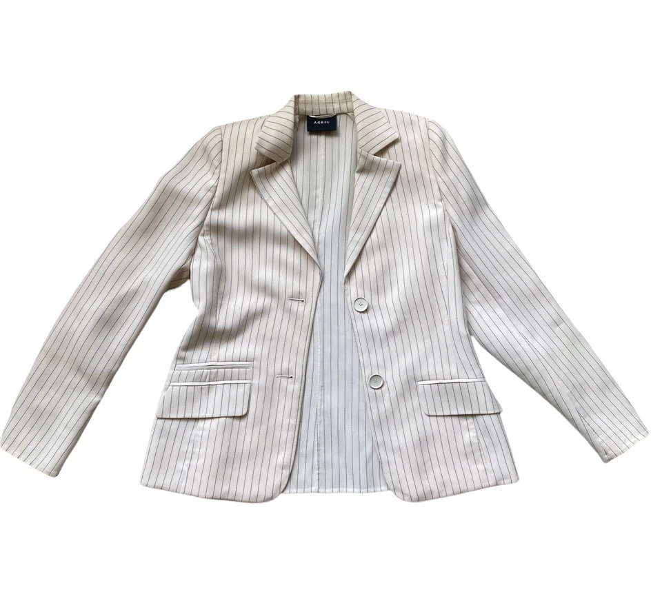 Akris кремовый и черный в тонкую полоску костюм комплект W размер 8 винтажный 90-х Y2K. как есть - Изображение 2 из 4