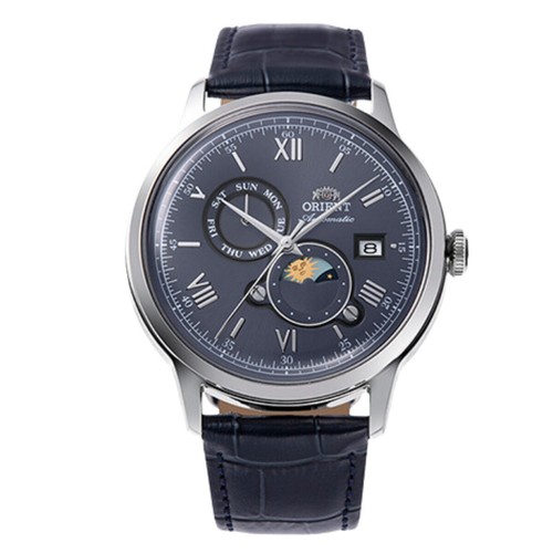 Orient Bambino RA-AK0806L Sun and Moon Classic Automatic Leather Mens Watch - Afbeelding 1 van 6