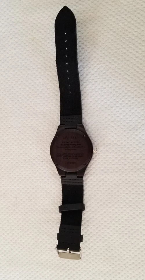 Wooden Engraved "My Man" Watch Faux Leather Band 6"-8" New Battery Original Box - Image 4 of 4