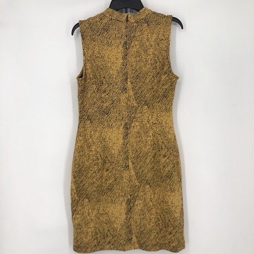 Sharagano Bodycon Dress Yellow Black Print Mock Neck Sleeveless Stretch Size 8 - Picture 4 of 7