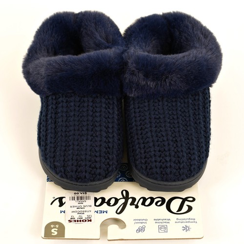 DEARFOAMS Women's SIZE 5-6 SMALL Peacoat BLUE Hannah Festive Knit CLOG SLIPPERS - Picture 2 of 9