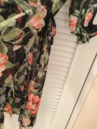Chenault Negro Rojo Floral Rosas Boho Chaqueta Larga Kimono Plumero Pequeña $78 - Imagen 4 de 7