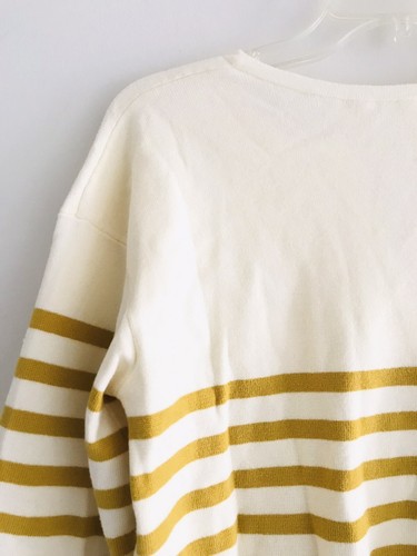 Anthropologie Moth Stripe V-neck Knit Top Womens Size M Beige 3/4 Sleeves - Picture 3 of 8