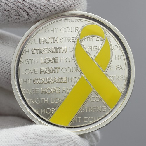 Hand-Enameled Yellow Awareness Ribbon 1oz .999 Silver Round in Gift Box - Picture 4 of 8