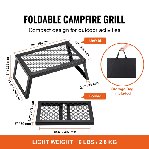 Collapsible Outdoor Campfire Grill, Portable Steel Mesh BBQ Grate, 18" - NEW - Picture 7 of 12