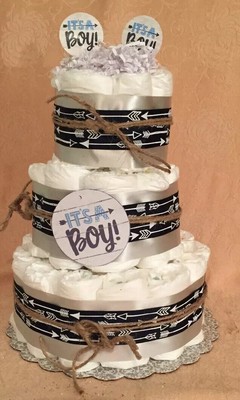 3 Tier Diaper Cake IT/'S A BOY!! Blue Arrow Theme Baby Shower Centerpiece