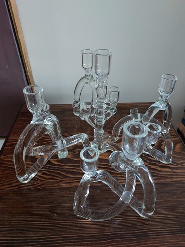Vintage RARE   Abstract Elegant Art Glass Candelabra by Eva Schofield - Picture 1 of 6