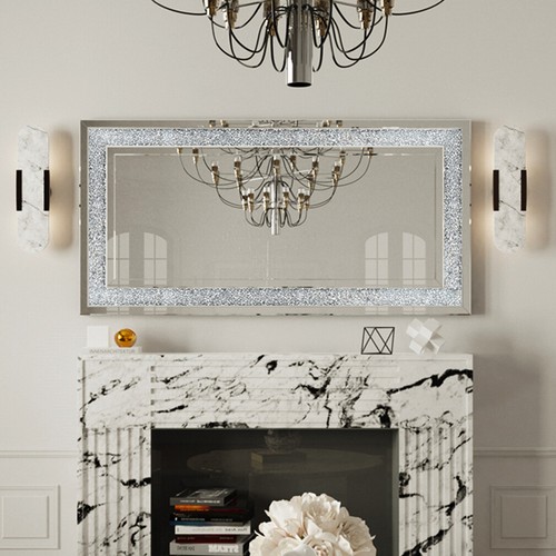 120CM Rectangular Crushed Diamond Crystal Mirror Crystal Surround Silver Mirrors - Picture 12 of 12
