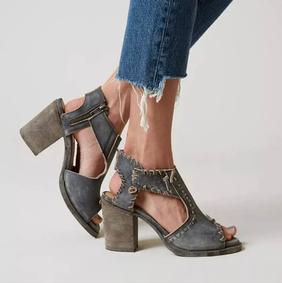 Farylrobin Loki Full Leather Wooden Heel Distressed Sandal Womens Sz 6 - Image 2 of 4