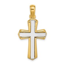 14k Two-tone Gold Polished Cross Charm Pendant 5.06gm L-1.07 Inch, W-0.74 Inch