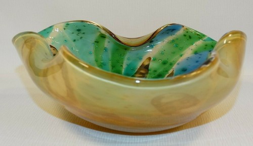 VENEZIANISCHES MURANO BERNSTEIN SOMMERSO GLAS MEHRFARBIG FREIE FORM SCHALE MIT SILBERFOLIE - Bild 3 von 7