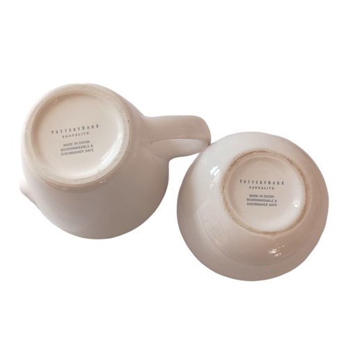 Pottery Barn Sausalito Creamer Sugar Bowl Set With Spoon Off White Farmhouse - Picture 14 of 16