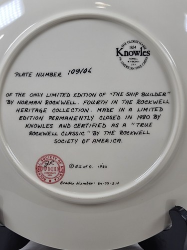 Norman Rockwell - The Ship Builder - Plate # 109106 - 1980 Vintage Plate - Picture 13 of 13