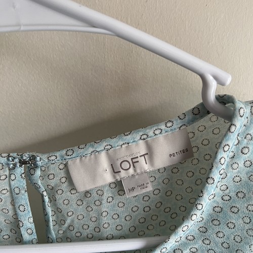 Loft blau gemusterte Rüschen Kurzarm transparente Bluse Größe Medium Petite - Bild 2 von 5