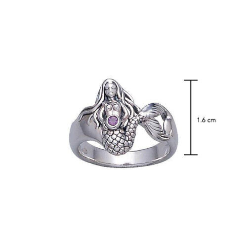Sirenita 925 Anillo Plata de Ley Océano Playa Mar Encantador Joyería Amatista - Imagen 3 de 3