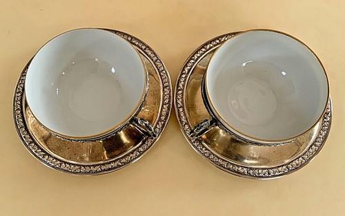 STERLING SILVER SET OF 2 TEA CUPS & GILDING & BAVARIA PORCELAIN SIGNED BUXEDA - Bild 3 von 11