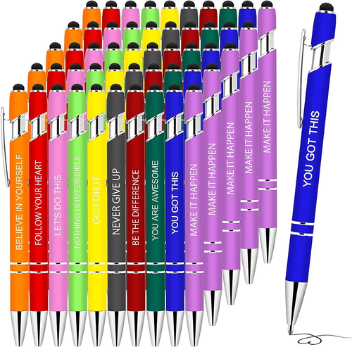 50 Pieces Inspirational Pens, Motivational Ballpoint Pen with Stylus Tip Funny I