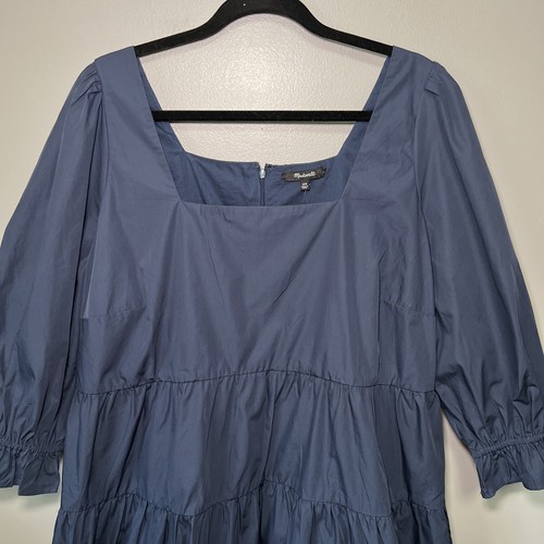 Madewell Lizzie Babydoll Poplin Dress Size 16W Twilight Blue Cotton Mini NWT - Picture 3 of 12