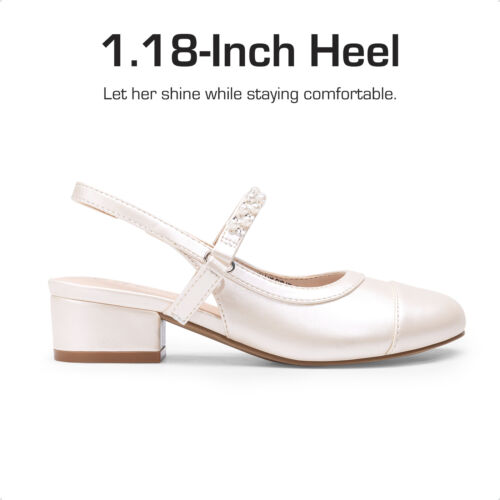 Girls Slingback Pump Shoes Ankle Strap Round Toe Princess Wedding Party Pumps - Picture 23 of 38