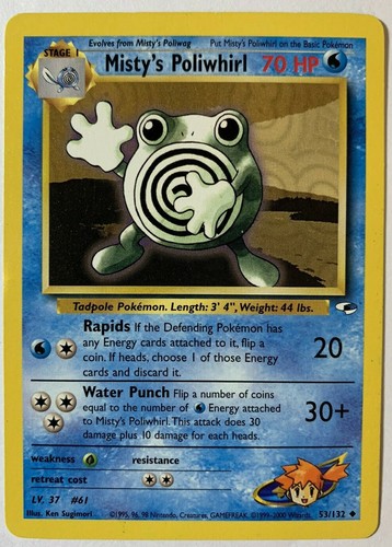MISTY’S POLIWHIRL - Gym Heroes Set - 53/132 - Uncommon - Pokemon Card - NM - Picture 1 of 2