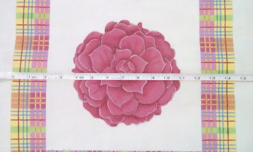 Associated Talent AT needlepoint handpainted Camellia Plaid FL422B floral pillow - Picture 6 of 7