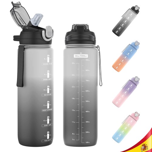 Botella Motivacional 1000ml con Frases Boquilla Flip Top diseño moderno Sin BPA - Picture 1 of 11