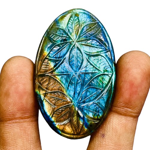 105 Cts Labradorite Naturale Intagliata 51x32mm Ovale Forato Pietra Preziosa Sciolta - Foto 7 di 9