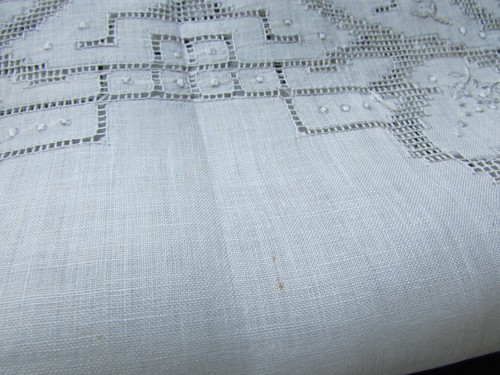 Vintage cremefarbenes Hochzeitstaschentuch bestickt offene Fadenarbeit "unbenutzt" - Bild 7 von 7