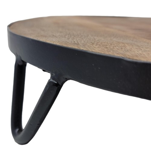 Rustic Wood Iron Footed Platter Pedestal Stand 16 in Round Vintage Style Classic - Picture 4 of 6