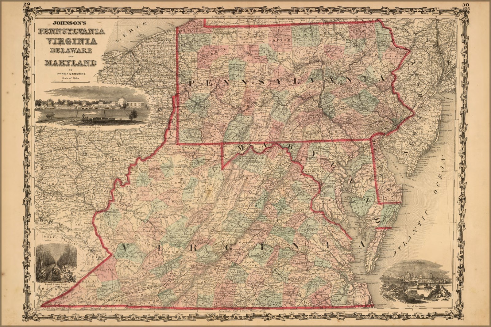 Poster, Many Größes; Map Pennsylvania Virginia Delaware Maryland 1862 Poster, Many Größes; Map Pennsylvania Virginia Delaware Maryland 1862