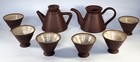 Oriental Pottery Conical Triangular Shaped Tea Set Teapot Jug Funnel Cup Glazed