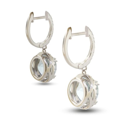 1.48ct Natural Diamond 14k Solid White Gold Blue Topaz Wedding Hoops Earrings - Bild 4 von 4