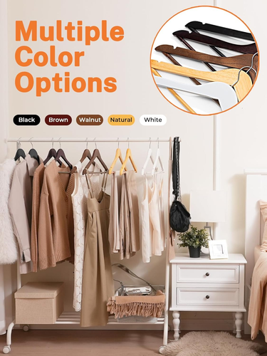Black Wooden Hangers 20 Pack Wood Clothes Hangers Smooth Finish Wooden Coat - Picture 8 of 12