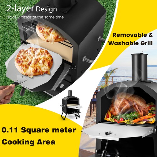 2-Layer Pizza Oven 3 in 1 Wood Fired Pizza Grill Outside Portable Pizza Maker - Picture 4 of 10